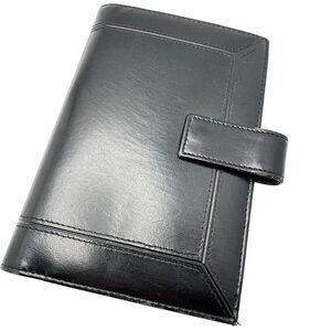 Day-Timer Black Faux Leather Snap-Close Organizer Stitched Compact 6-Ring Binder